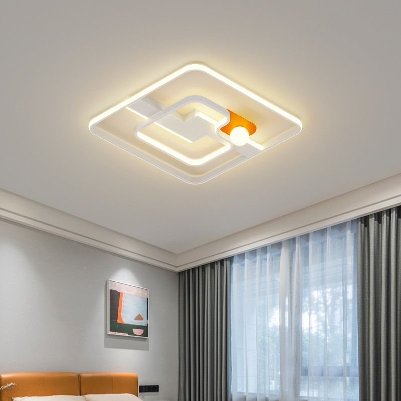 Contemporary Flush Light Orange and White Ceiling Lighting with Metal for Bedroom