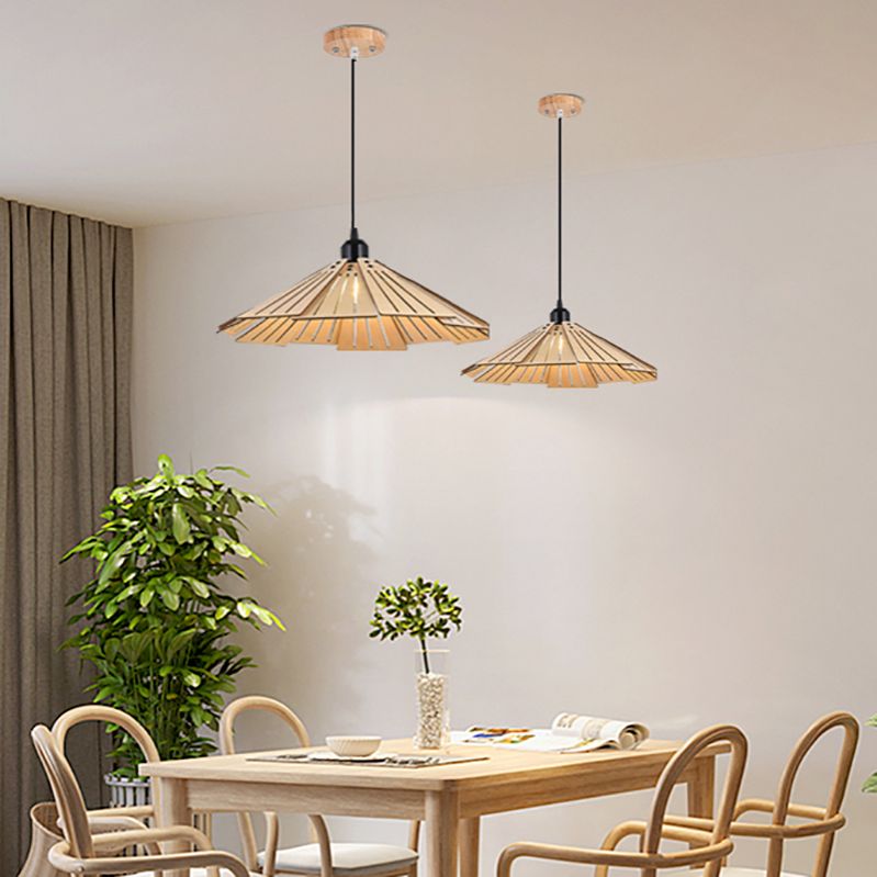 Modern Style Cone Shape Pendant Lighting Wood 1 Light Pendant Light for Bedroom