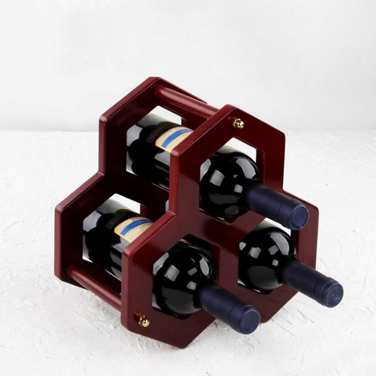 Mid-Century Modern Wine Bottle Rack Tabletop Solid Wood Bottle Holder in Torched Brown