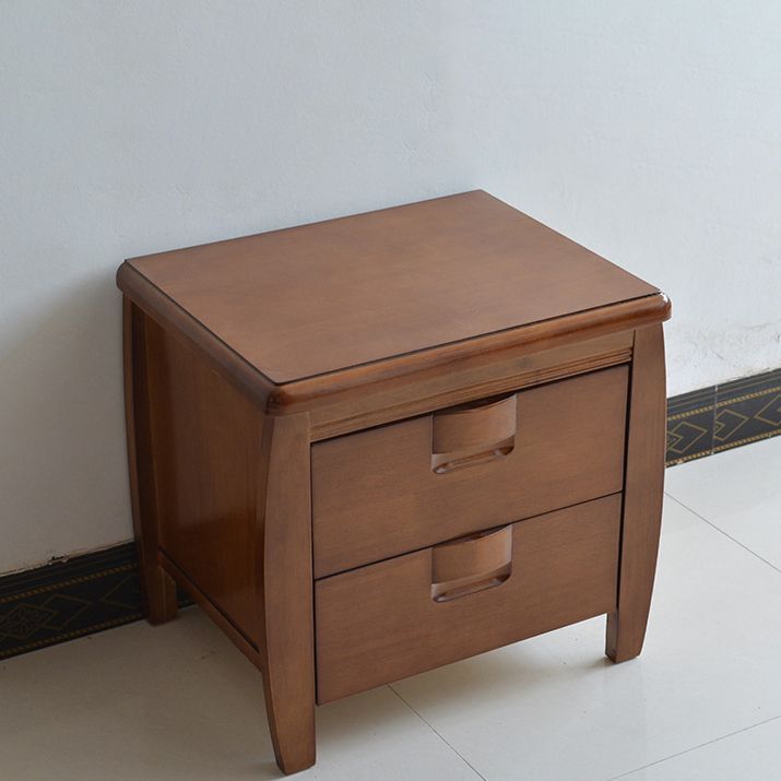 2 Drawers Solid Wood Nightstand Oak Traditional Night Table ,19.7" Tall