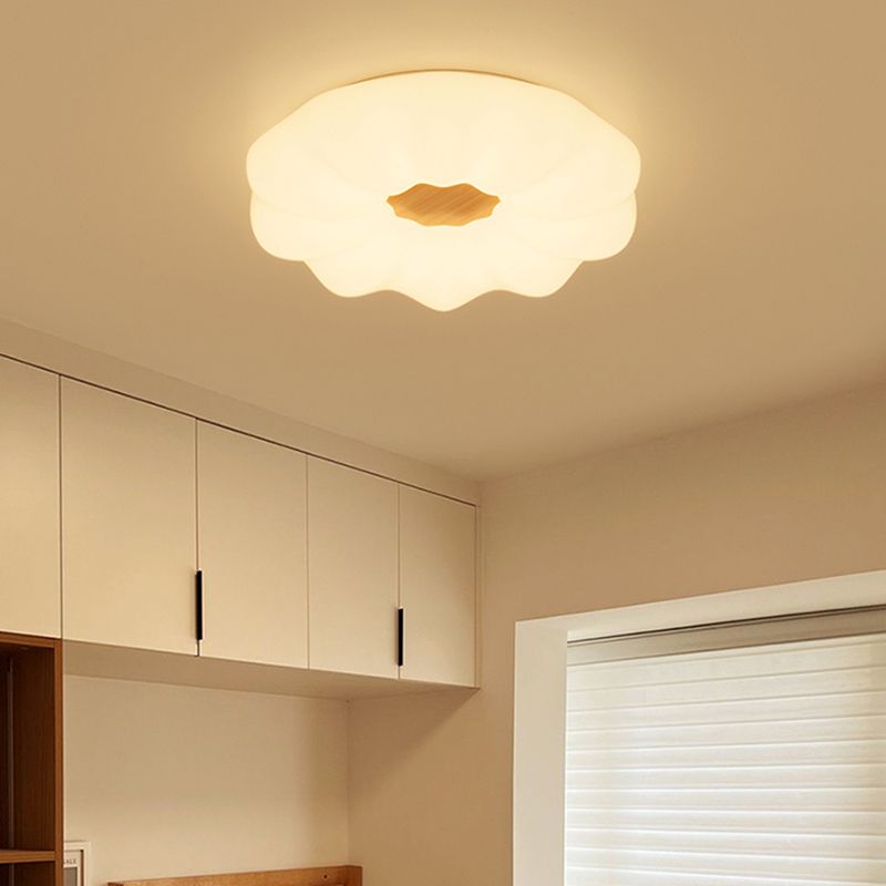 Modernism Pumpkin Shaped Ceiling Mounted Fixture with Wood for Bedroom