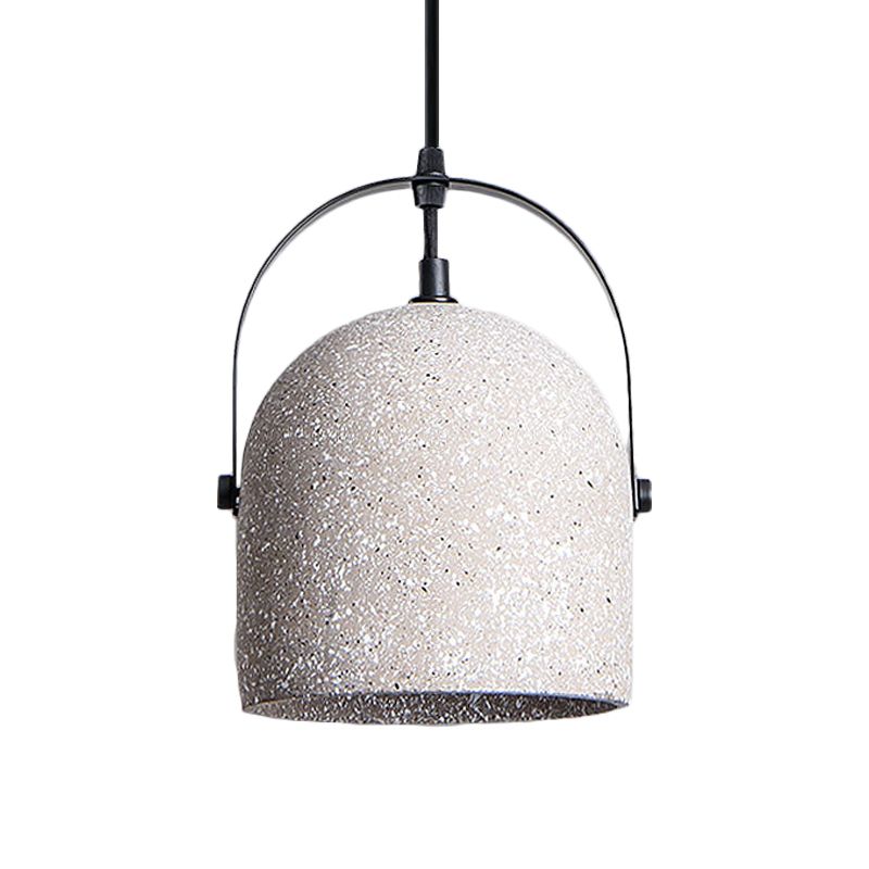 White/Black/Grey Dome Ceiling Pendant Light Vintage Cement 1-Light Hallway Hanging Lamp with Handle