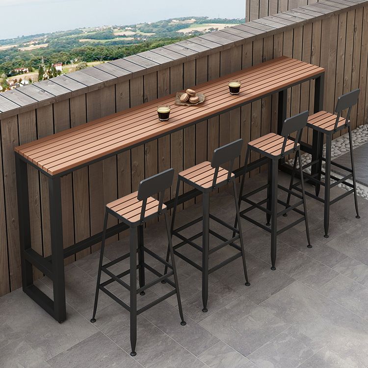 Wood Bar Dining Table Modern Rectangle Bar Table with Trestle Pedestal for Courtyard