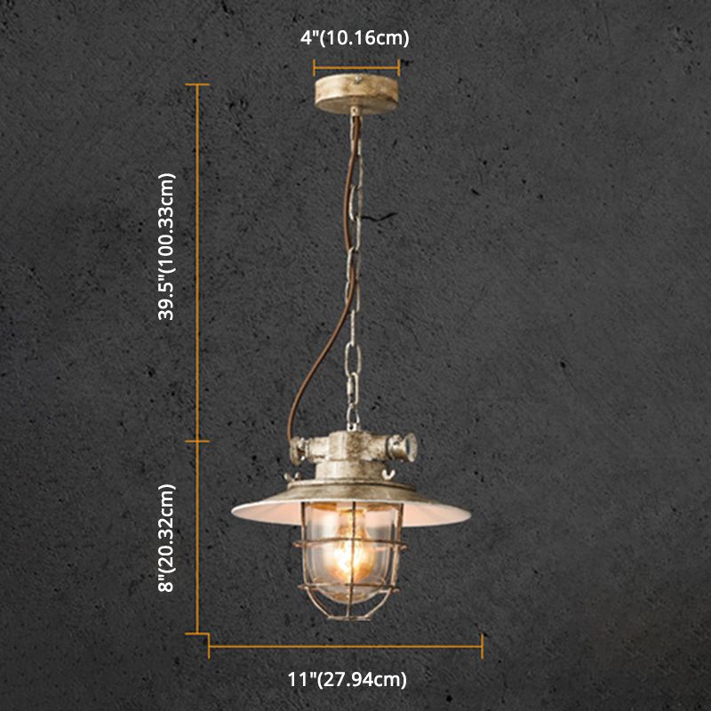 Industrial Iron Cage Hanging Light Copper Patina 1 Light Suspension Light with Adjustable Chain