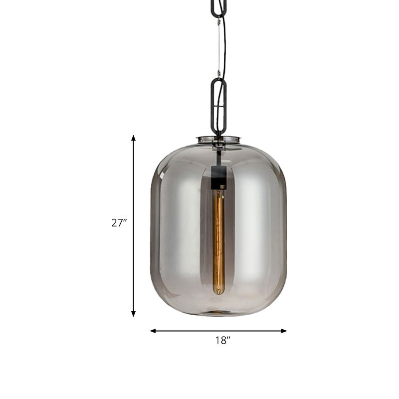 Moderniste 1 luminaire léger suspendu avec nuance en verre ambre / fumée gris éclairage pendentif ovale pour chambre, 10 "/ 14" W