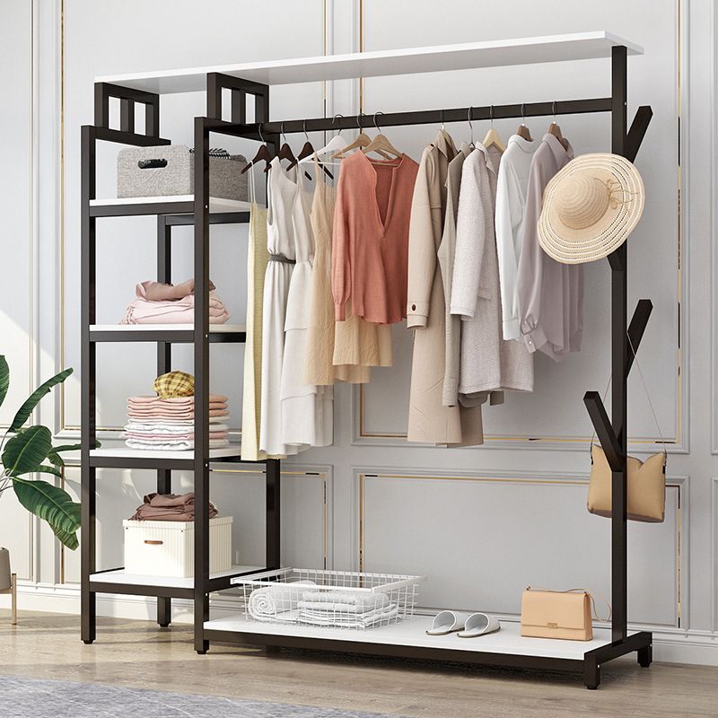 Modern Hall Stand with Hooks Storage Shelves Wood Coat Rack with Shoe Storage Bench