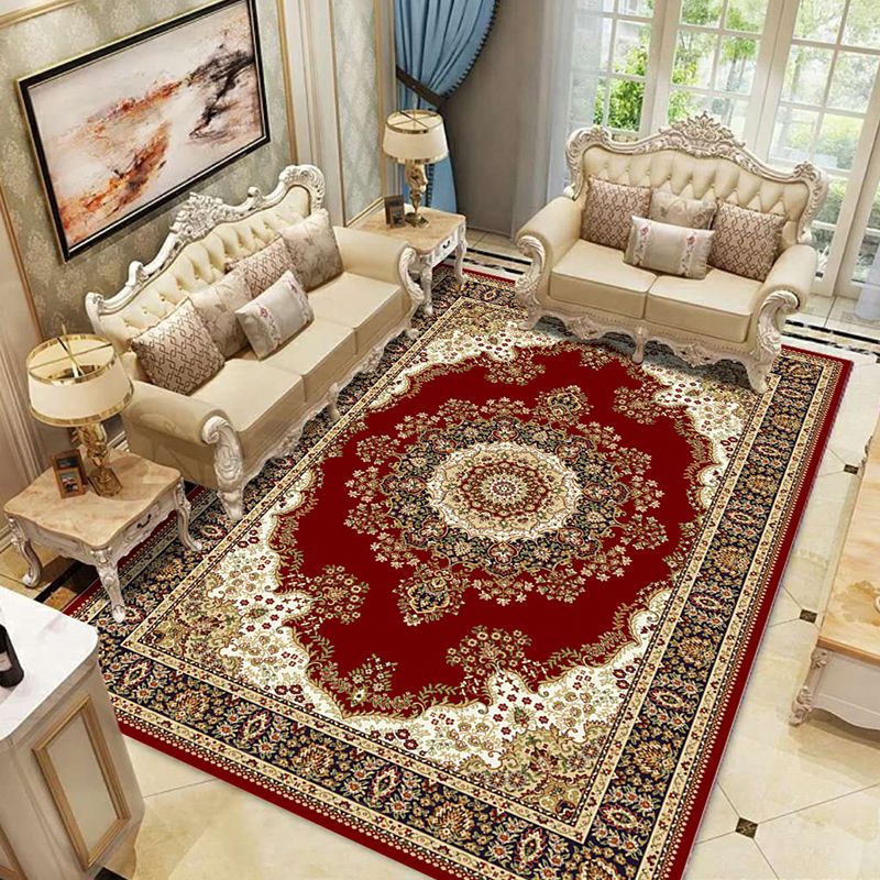 Antique Living Room Rug Multi Colored Flower Print Carpet Polyster Pet Friendly Machine Washable Indoor Rug