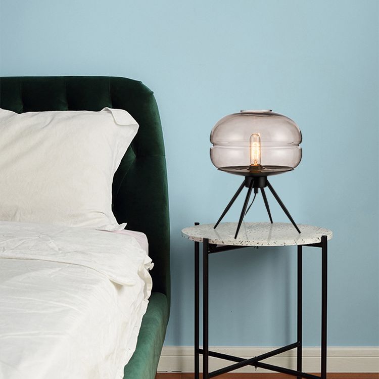 11.5" Wide Nordic Style Glass Table Lamp Black Tripod Base Design Drum Nightstand Light for Bedroom