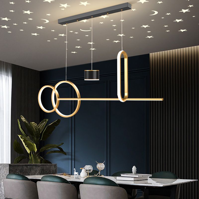 5 Lights Metal Geometric Island Ceiling Light Simple in Black/Gold