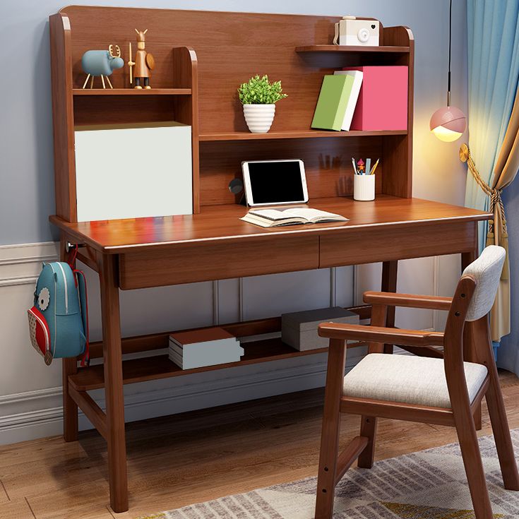 Solid Wood Study Desk Home Table with Storage 2 Drawers and Shelves