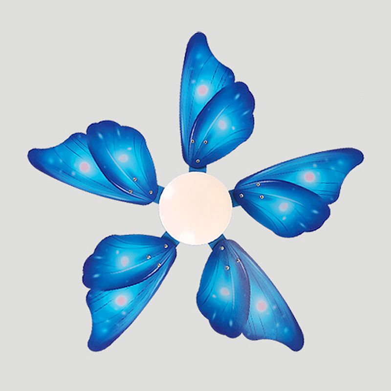 Kids Style Butterfly Ceiling Fan Blue / Pink LED Fan Light with Wood Blade