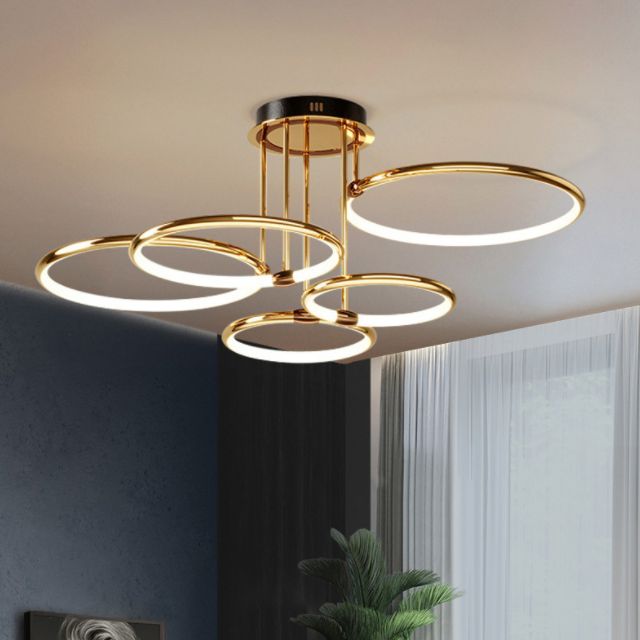 Salon en forme de cercle suspendu en métal de lustre LED moderne luminaire de lustre en or