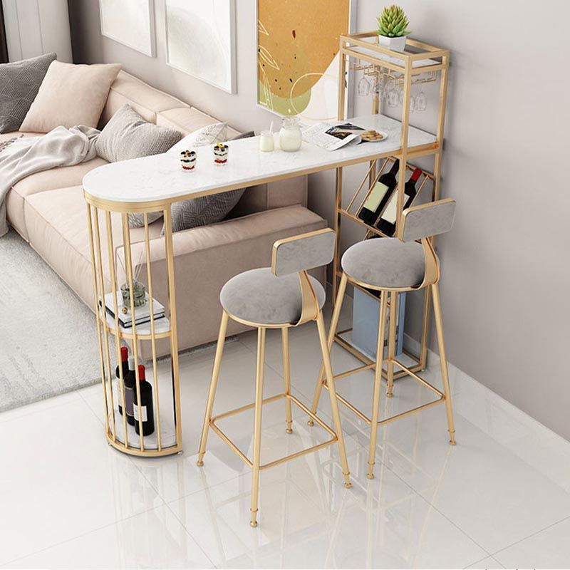 42-inch Height Bar Table Artificial Marble Glam Style Bistro Table with Storage Shelf