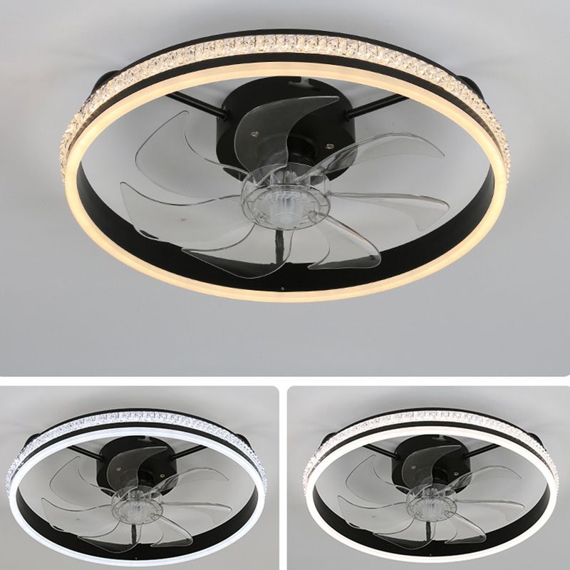 Simple Loop Shaped Fan Lamp Acrylic Bedroom Semi Flush Mount LED Light