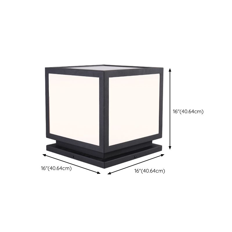 Square Shape Metal Pillar Lamp Modern Style 1 Light Solar Outdoor Light in Black