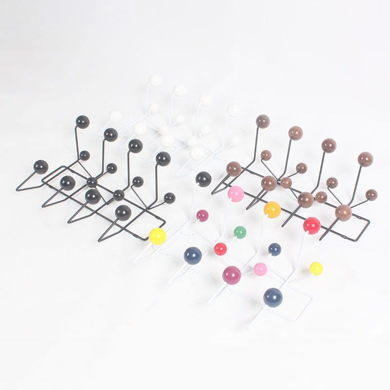 Industrial Hooks Punch-Free Metal Wall-Mounted Coat Rack with Wood Ball Decoration