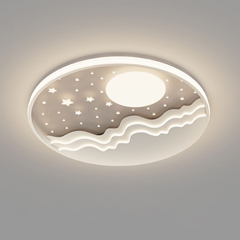 LED Modern Metal Flush Mount Circle Shape Ceiling Lamp with Silicone Shade for Living Room