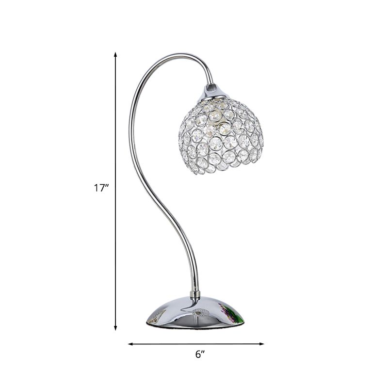 Dome Crystal Encrusted Table Light Modernist 1 Light Chrome Small Desk Lamp with Gooseneck Arm