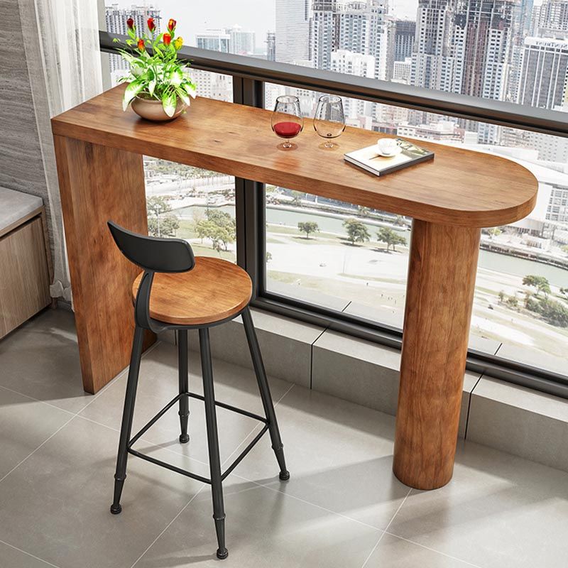 Irregular Shape Pine Wood Top Bar Table Modern Bar Table with Double Pedestal