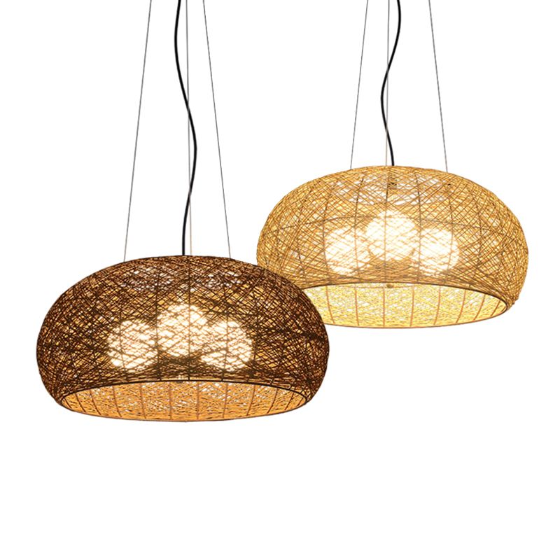 3-lights Rattan Pendant Lights Restaurant Hand Weaving Suspended Lamp in Beige with 47" Hanging Cord