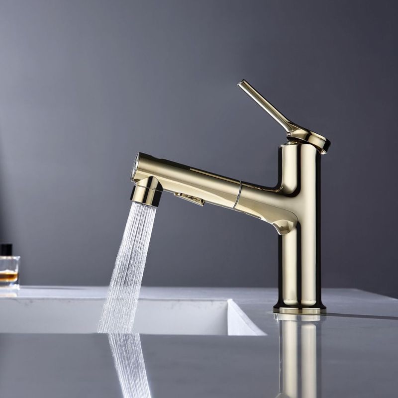 Modern Vessel Sink Faucet Copper Single Handle Low Arc Retractable Vessel Faucet