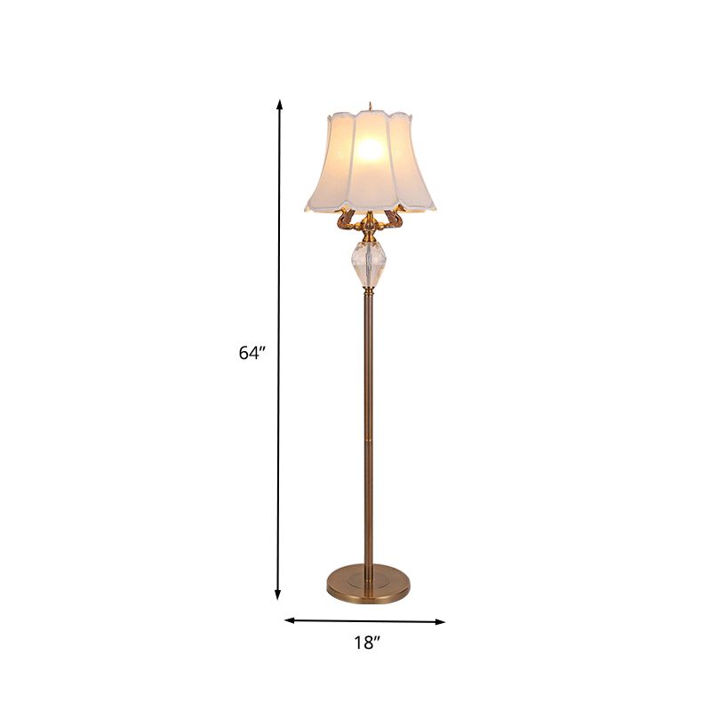 Witte klokvormige vloer leeslicht minimalisme stof 1 lichte slaapkamer staande lamp met kristal accent