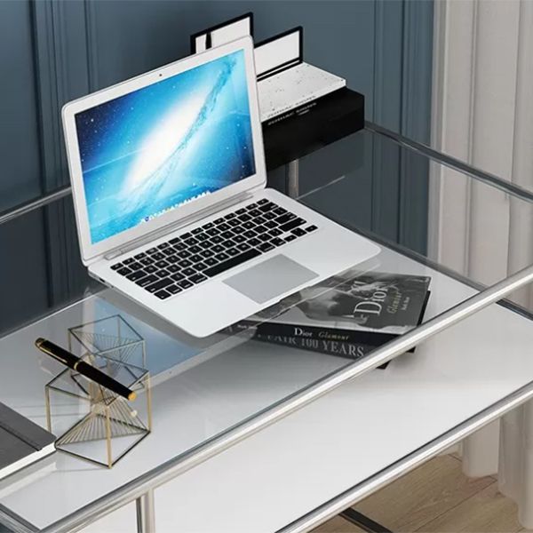 Modern Glass Top Writing Desk 31.5" Tall Rectangular Office Desk