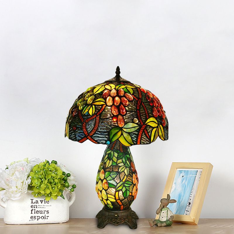 Dome Shape Table Lighting Baroque Hand Cut Glass 1 Light Bronze Grapes Patterned Night Lamp