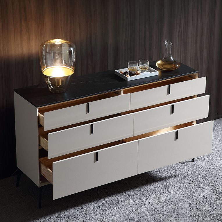 Modern Engineered Wood Sideboard 6-Drawer Buffet Table with Stone for Living Room