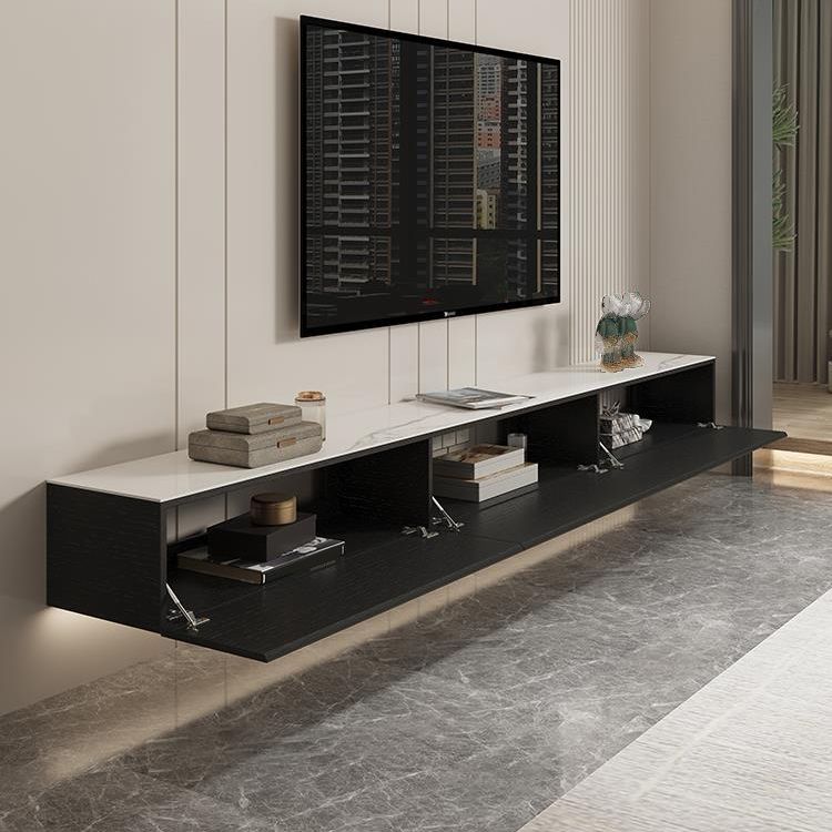 Stone and Wood TV Stand Contemporary Floating TV Media Stand