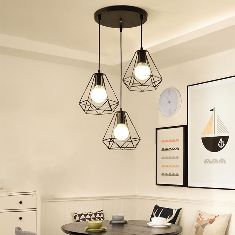 Einzelbulb-Lampe Vintage Diamond Eisendecke in Schwarz zum Esszimmer