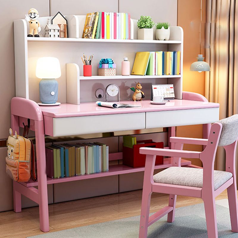 Solid Wood Study Desk Adjustable Desk with Storage Shelvesc Kids Desks 23.6"W