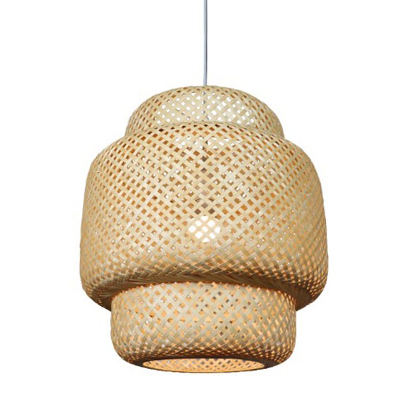 Nórdico Ligera colgante de tejido Bambú Lámpara de suspensión de techo de comedor de 1 luces
