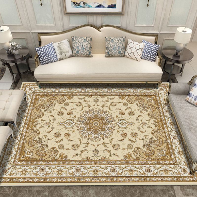 Multi-Color Living Room Rug Olden Floral Print Area Rug Polyster Non-Slip Machine Washable Carpet