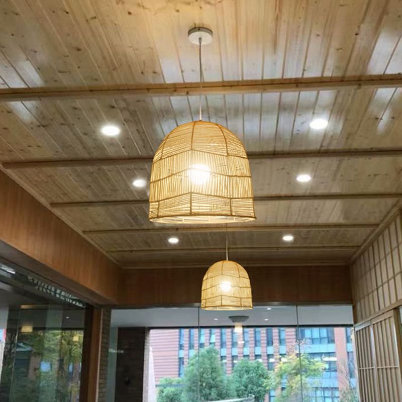 1 cestino per cesto a ciondolo illuminazione cinese Bamboo Sospensione a soffitto in legno per il ristorante