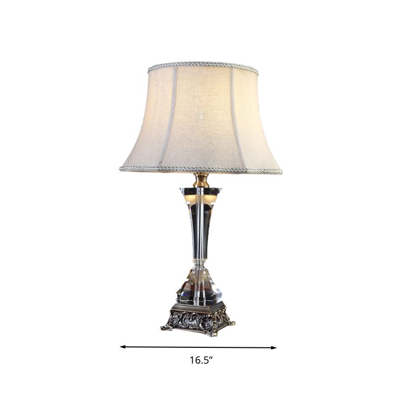 Cream Gray Tapered Night Table Light Countryside Fabric 1 Light Bedroom Nightstand Lamp with Crystal Base