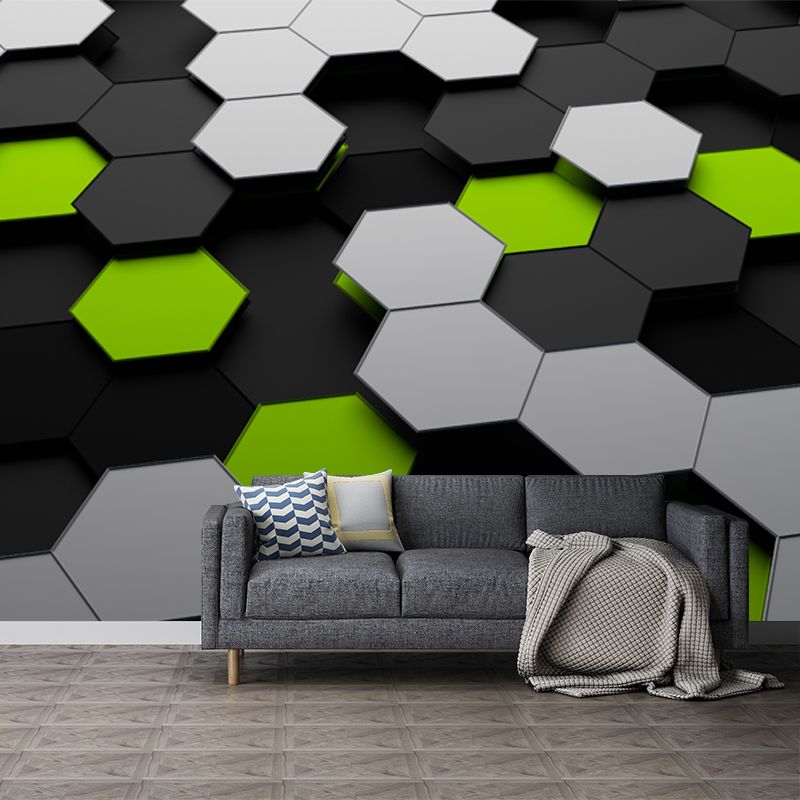 Novelty 3D Illusion Honeycomb Mural Dark Color Living Room Wall Art, Custom Size