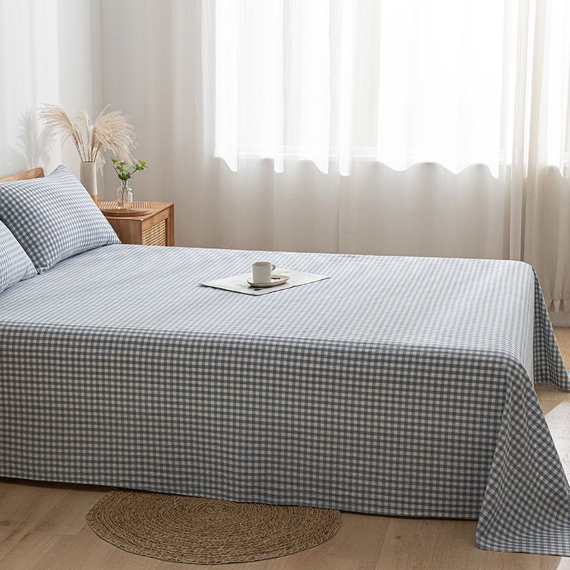 Cotton Bed Sheet 1-Piece Grid Pattern Fade Resistant Sheet Sets