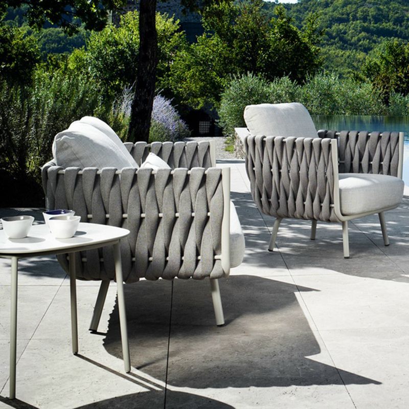 Contemporary Aluminum Frame Outdoor Patio Sofa with White Cushion