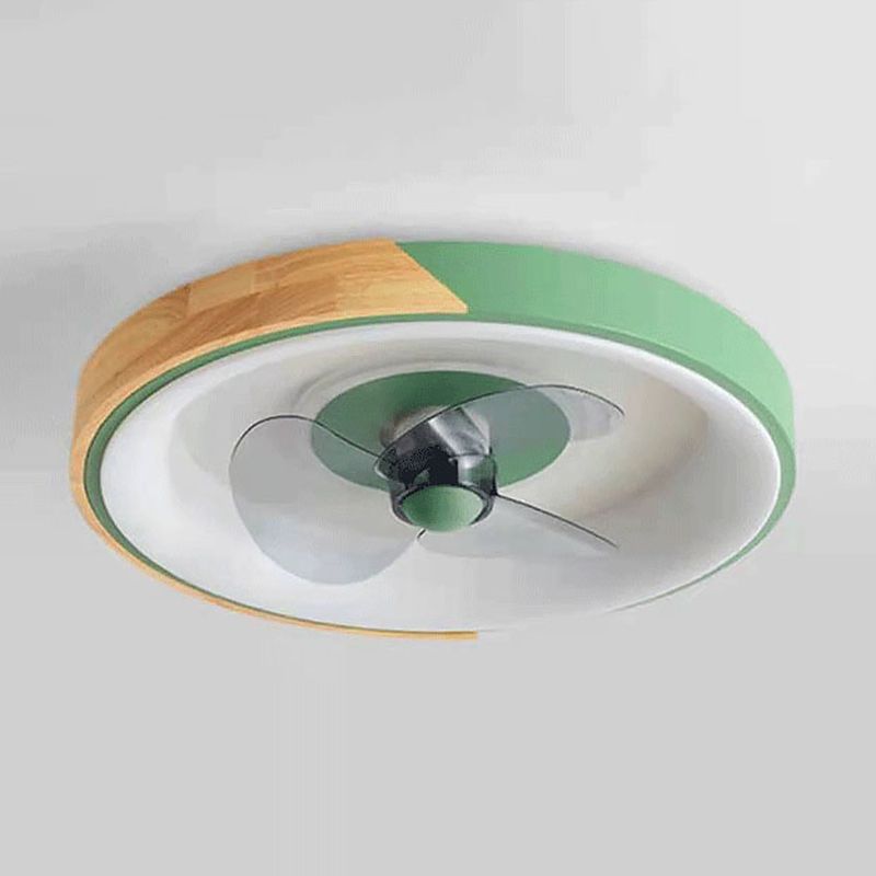 Color-Block Flush Mount Ceiling Fan Nordic Metal Bedroom LED Semi Flush Light Fixture