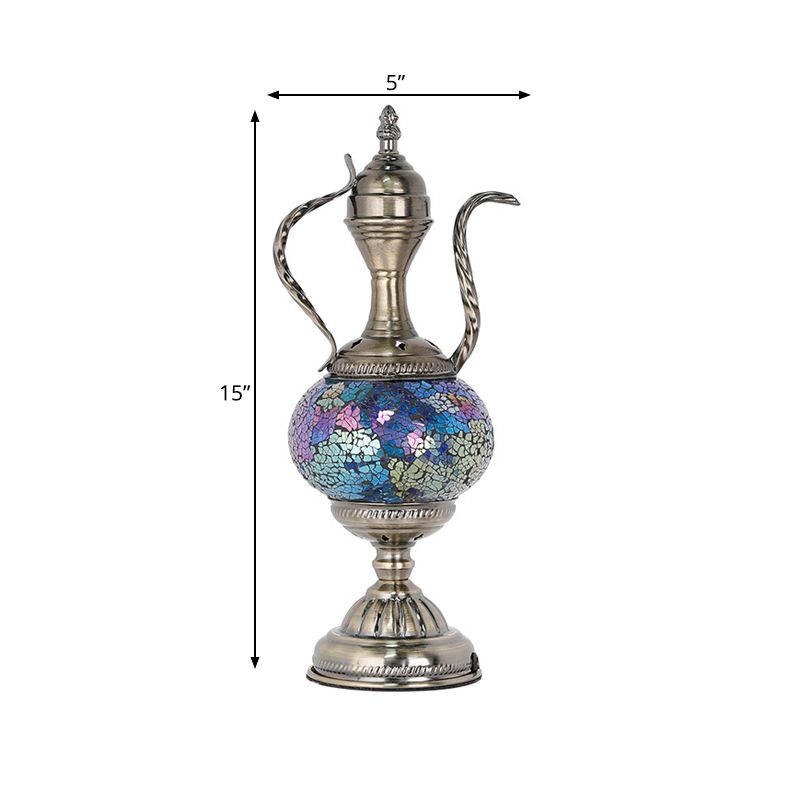 Lampe de table de nuit en forme de théière vintage 1 ampoule rose / violet / bleu et violet en verre tachée de cheminée Lumière pour chambre à coucher