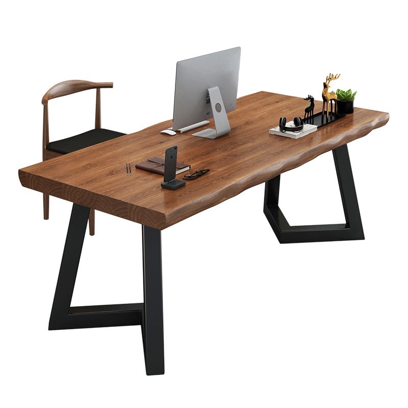 Home Industrial Rectangular Office Desk Solid Wood Writing Desk with Metal Legs