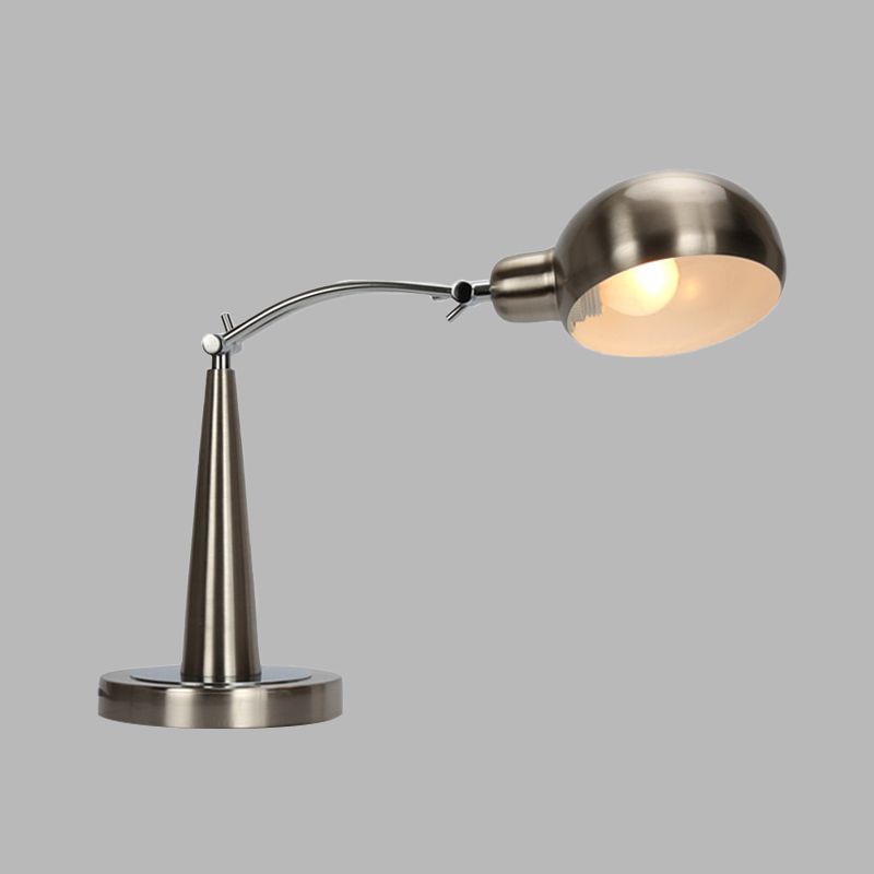 Industrial Dome Shade Reading Light 1 Light Metal Plug-In Table Lamp in Black/Silver with Adjustable Arm