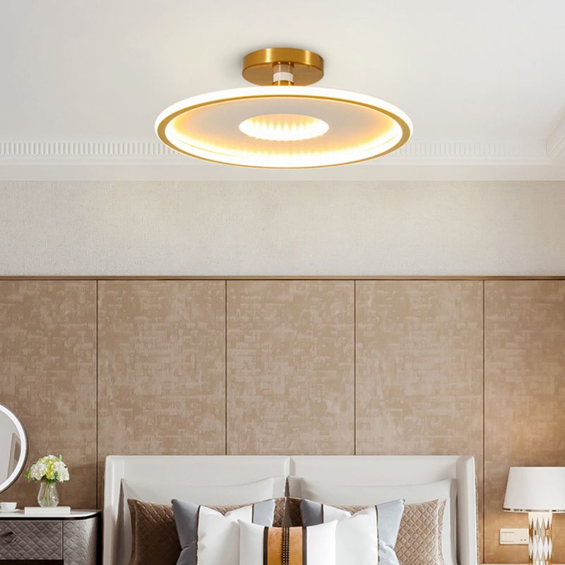 Disc Semi Flush Ceiling Light Simplicity Metal Bedroom LED Flush Mount Lighting Fixture