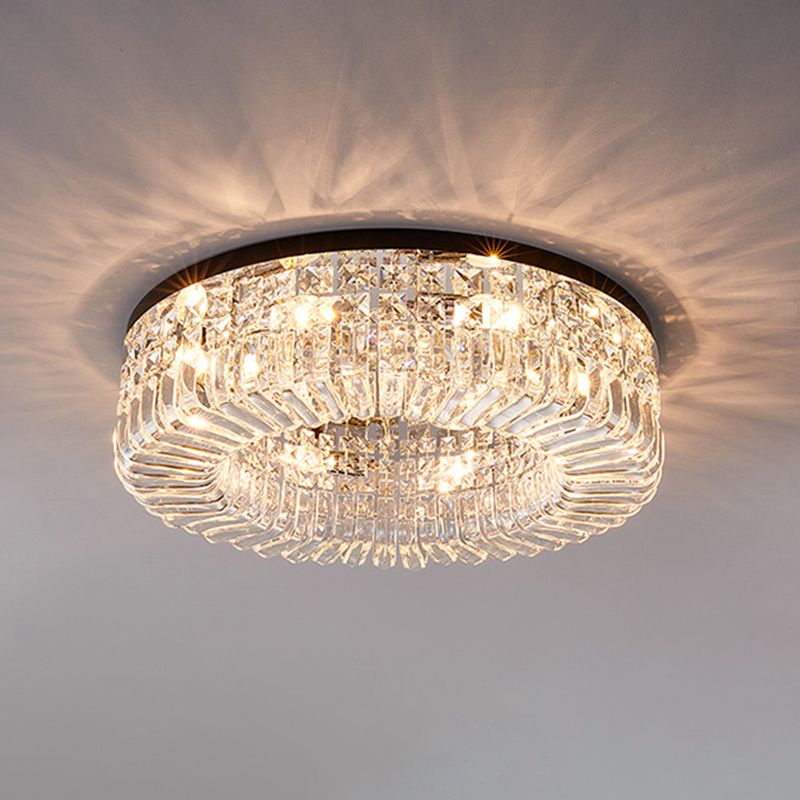 Round Ceiling Lamp Nordic Crystal Flush Mount Light Fixture for Bedroom