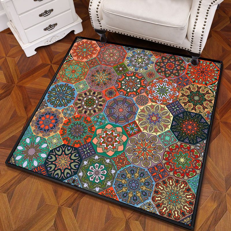 Mandala multicolor Mandala Rug polipropileno Turca Turca Alfombra sin deslizamiento Alfombra lavable de máquina resistente a las manchas para dormitorio