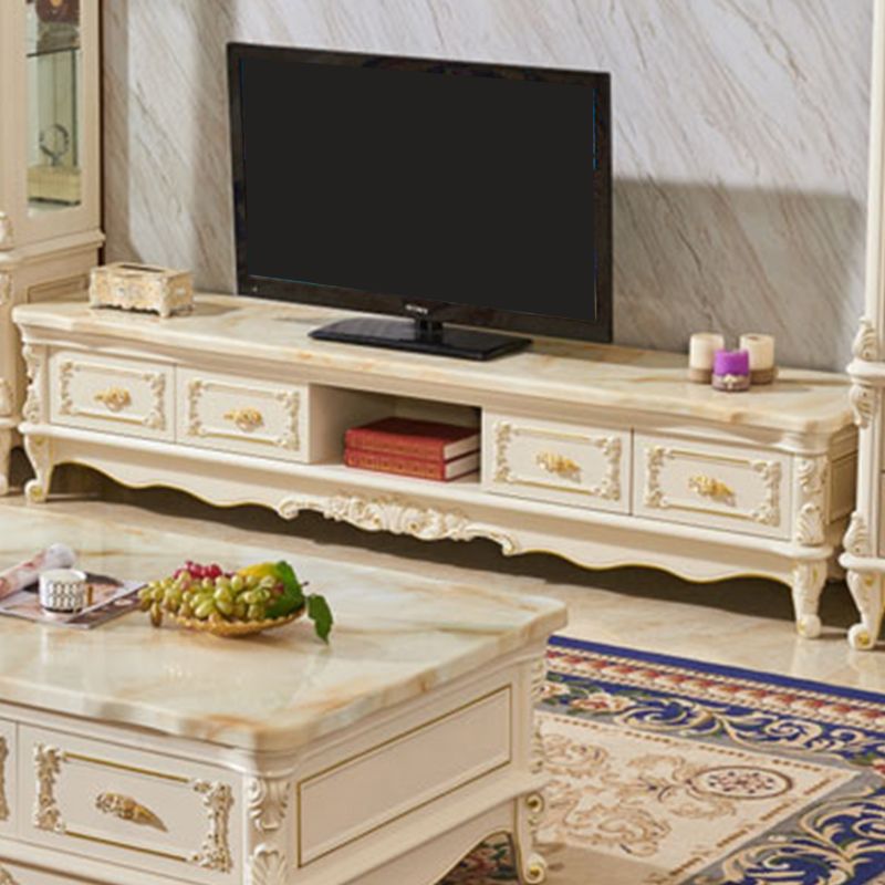 Glam Marble TV Stand White Open Shelving TV Console with Drawers