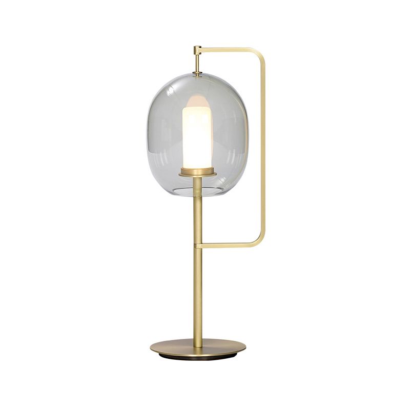 1-Light Living Room Night Lamp Simplicity Gold Table Light with Oval Smoke Gray Glass Shade