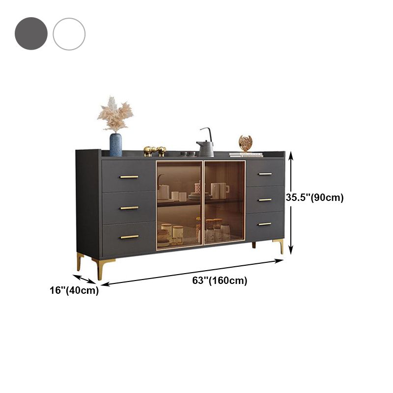 Modern Engineered Wood Sideboard Dining Room 35.4"H Buffet Server with Glass Doors