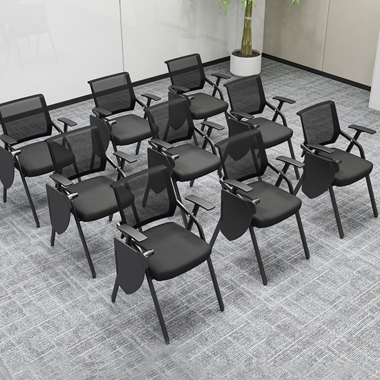 Steel Frame Folding Conference Chair Black Cotton Seat Chair with Fixed Arms